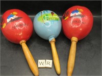 3 WOODEN MARACAS FROM BAHAMAS