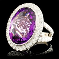 18K Gold Ring: 34ctw Amethyst & 4ctw Diamond