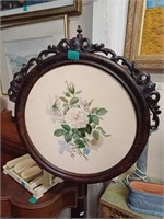 Victorian Rosewood Polescreen with painted Floral