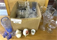 BOX BLUE GLASS, EGGS & MISC. GLASSWARE