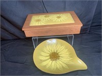 Vtg. Bovano Sunflower Trinket Box & Dish