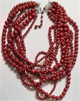 MULTI STRAND RED BEAD NECKLACE