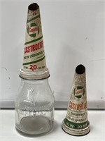 2 x CASTROLITE Tin Oil Bottle Pourers & Early 1