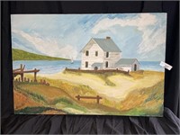 Coastal inspired primitive oil painting
