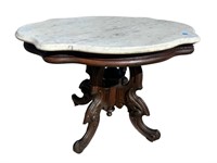 WALNUT VICTORIAN TURTLE TOP MARBLE TOP TABLE