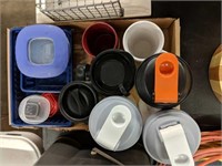 Box of Assorted Plastic Tumblers, Containers with