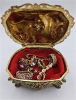 Ornate Trinket Box With Rhinestone Jewelry