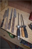 Lot of Vintage Kitchen Knives & Butcher Steels