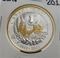 2011 Gold Plated Sterling Silver Proof $1 Dollar