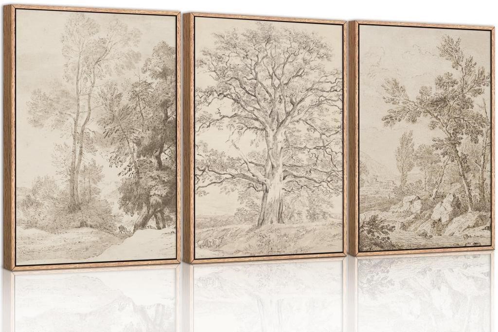 Ausril Vintage Sketchbook Forest Framed Canvas