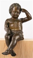 Old 23" Bronze Sculpture of Seated Putti Figure.