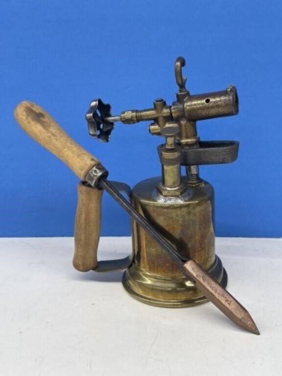 Vintage Brass Blow Torch With Soldering Iron, 8 "