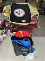 Lot of totes, chair pads, Steeler zippered bag