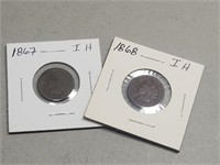1868/1867 Indian Head Cents- Good/ VG