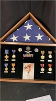 Framed USAF Veteran Flag & Medals Soldiers Display