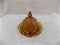 Vintage Tiara Amber Glass Butter/Cheese Dish