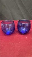 Lot of 2 Coblat Blue Candle Glasses