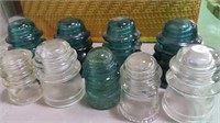 Glass Insulators, green & clear, Hemingray
