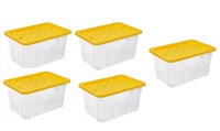 Lot Of 5 (27 gal) Clear/Yellow Snap Lock Storage