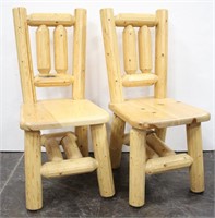 Pair of Log Pine Wood Dining Chairs