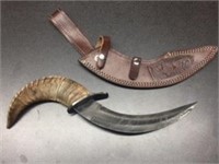 Damascus 18" Sickle Blade with Ram Horn Handle