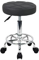 Round Rolling Stool with Footrest PU Leather