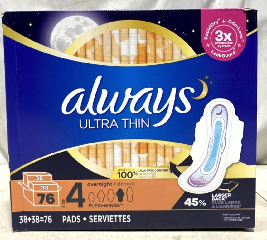 Always Ultra Thin Size 4 Overnight Pads 76 Pack