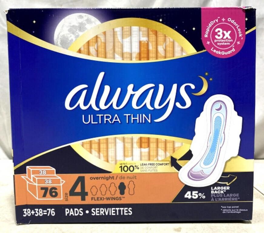 Always Ultra Thin Size 4 Overnight Pads 76 Pack