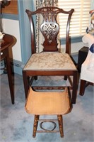Bamboo stool and a mahogany Chippendale style