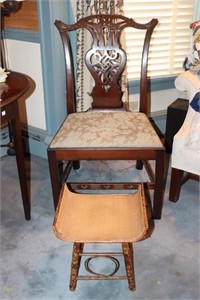 Bamboo stool and a mahogany Chippendale style