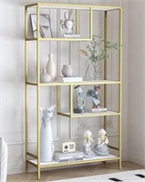 SEALED-Yusong Gold Bookshelf, Modern Bookcase Open