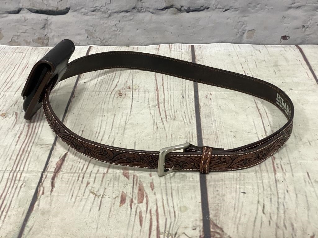 Hilason Tooled Leather Belt w/ Leather San Pedro
