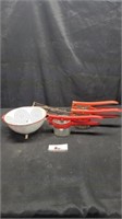 Vintage metal potato ricers and strainer