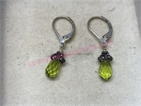 New Sterling silver green stone dangle earrings