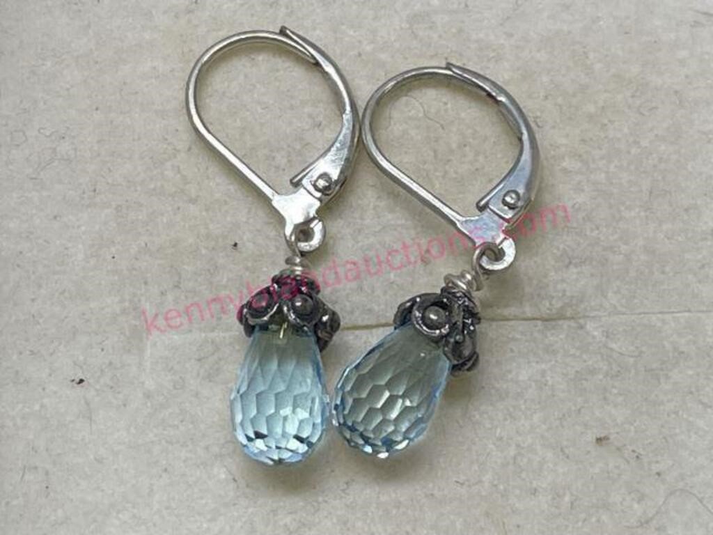 New Sterling silver blue quartz dangle earrings