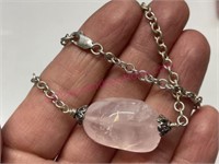 New Sterling silver rose quartz rock 16in necklace