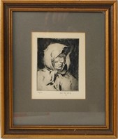 Joe de Young etching "Crow Woman"