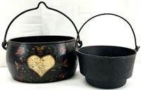 2 Antique Cast Iron Cauldron Pots
