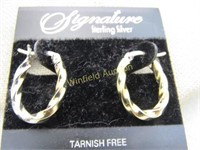 Sterling Twisted Hoop Pierced Earrings, Vintage Ne