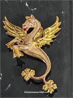 Large Dragon Brooch Gold Tone