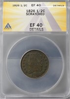 Copper U.S. Half-Cent 1826 (Scratched) ANACS Slab