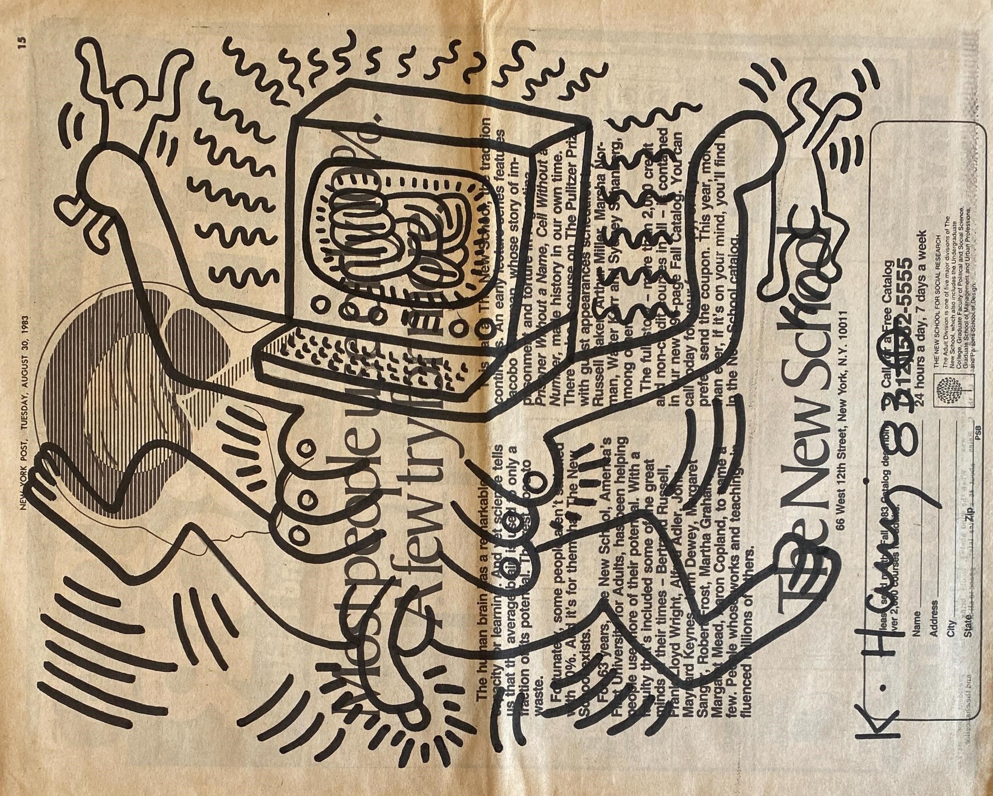 Keith Haring Original Newspaper drawing Certified