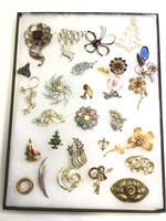Group of 25+ Vintage Costume Brooches - Sterling