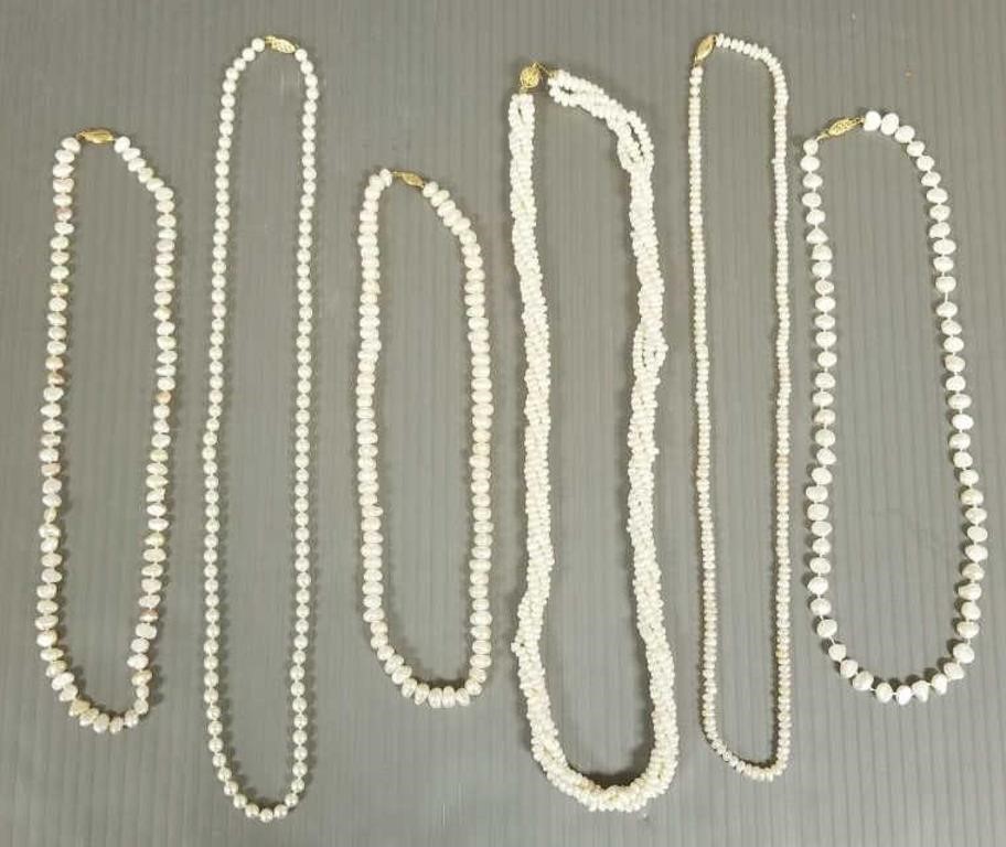 6 pearl necklaces with 14K clasps