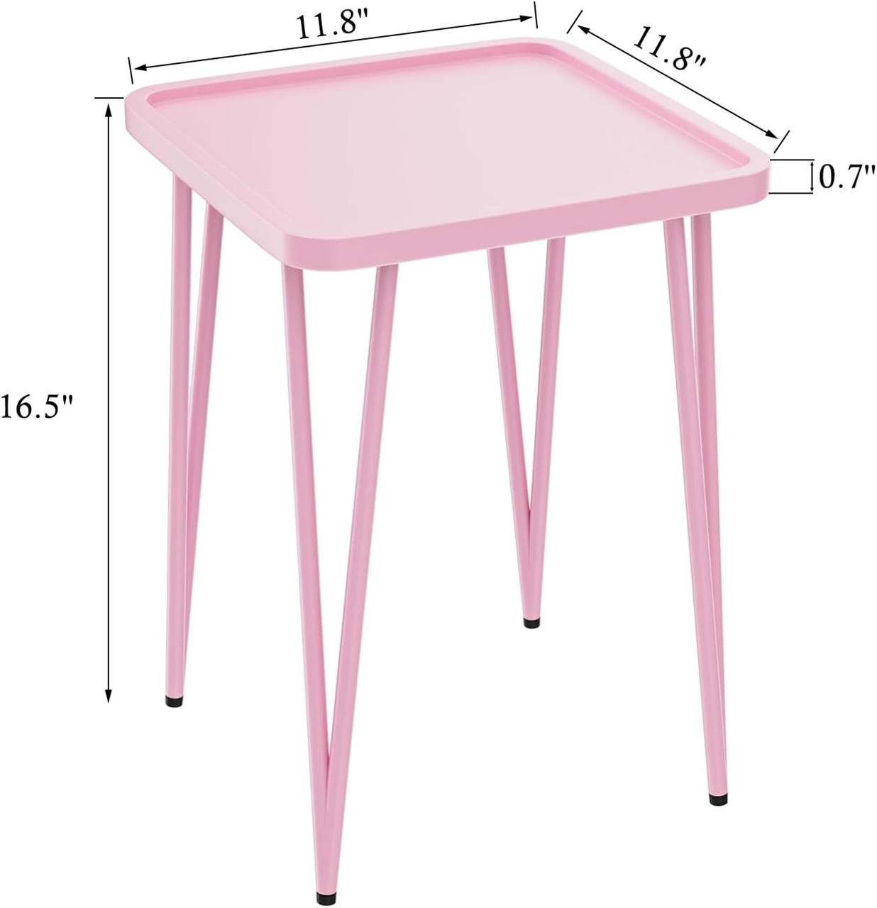 Square Side TablE for Small Spaces Metal End Pink