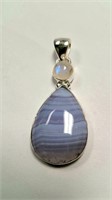 Sterling Silver Blue Lace Agate&Moonstone Pendant