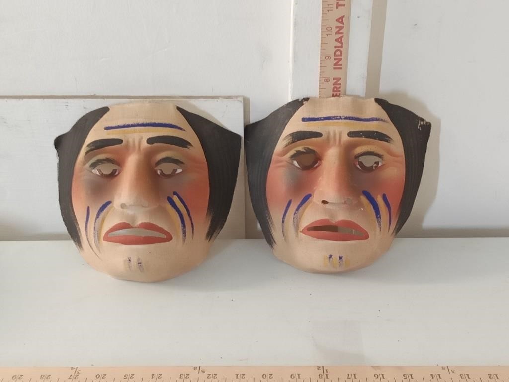 2 vtg linen Halloween masks