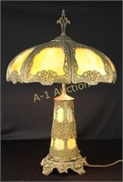 Green / Amber Slag Panel Lamp
