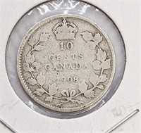 1908 Canada Sterling Silver 10-Cent Coin