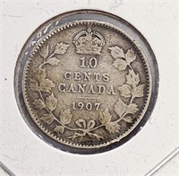 1907 Canada Sterling Silver 10-Cent Coin